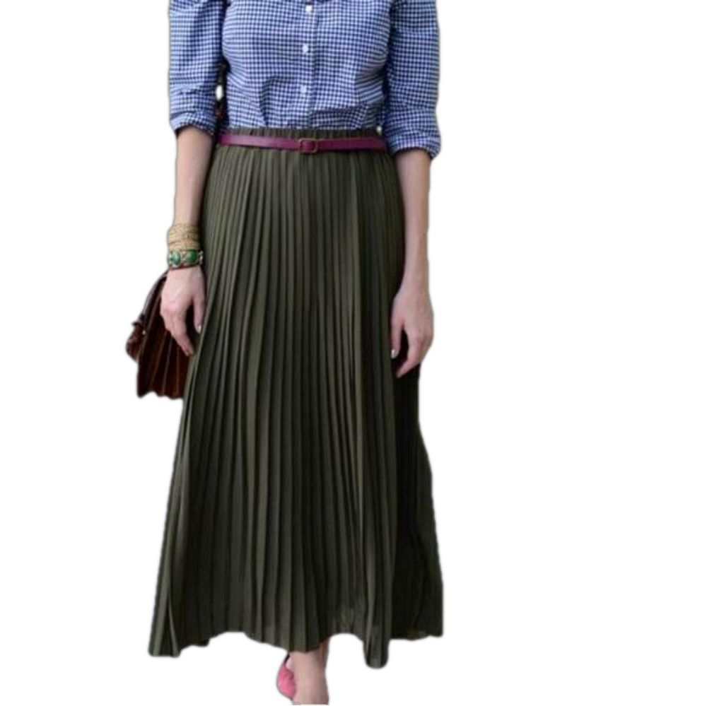 TOPSHOP PETITE Accordion Pleated Satin Olive Green Skirt, Size 0 - Picture 5 of 11